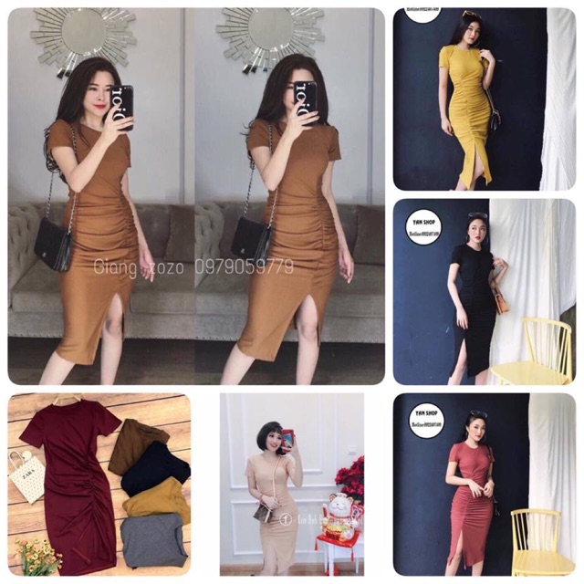 Váy body xẻ xếp chun