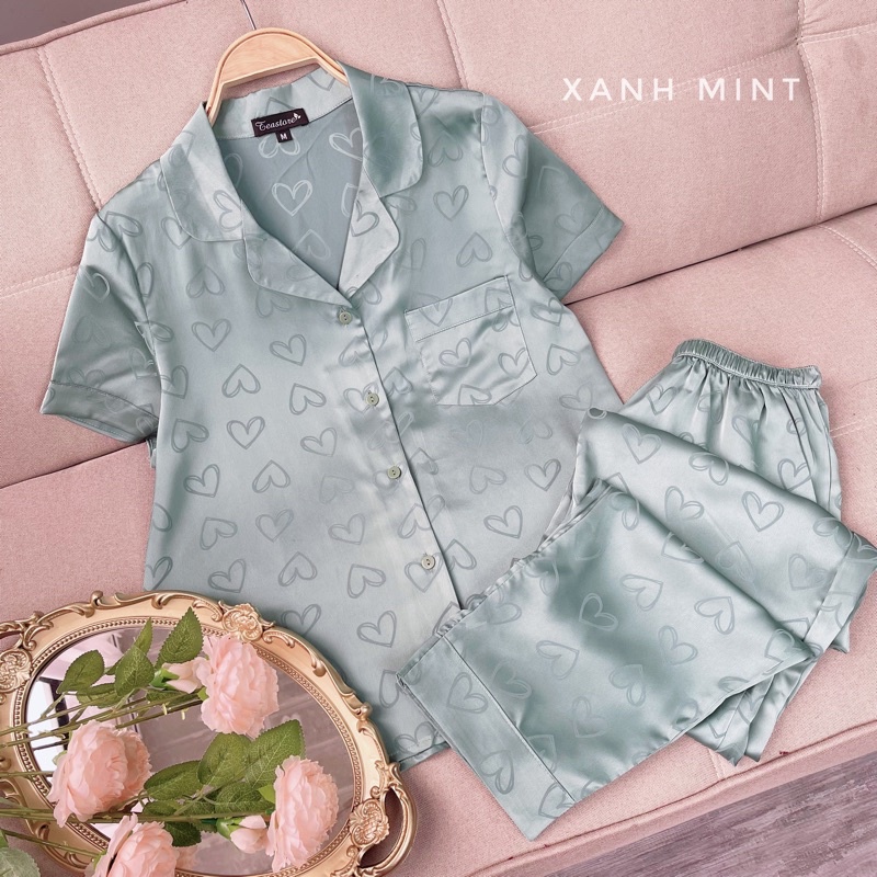 Bộ mặc nhà Pyjama chất lụa gấm Tea Store áo cộc quần dài 4 màu