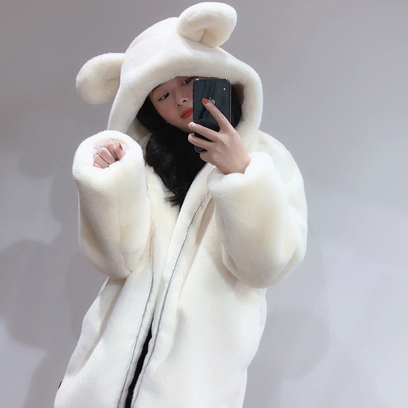 ✥Áo khoác lông tai gấu dễ thương thời trang thu đông 2021 cho nữ