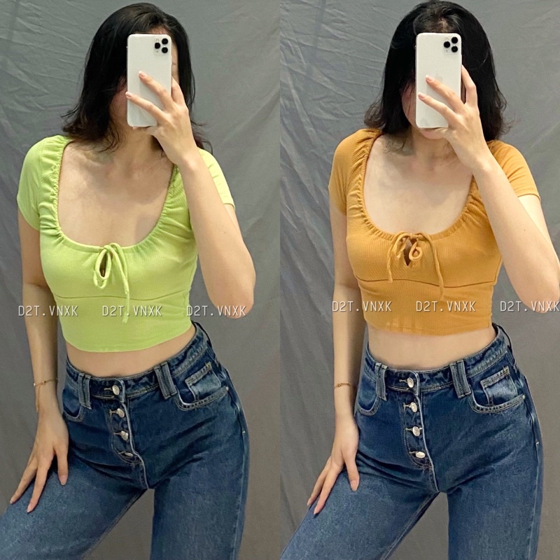 Áo Croptop Pacsun VNXK Tay Con Thắt Nơ