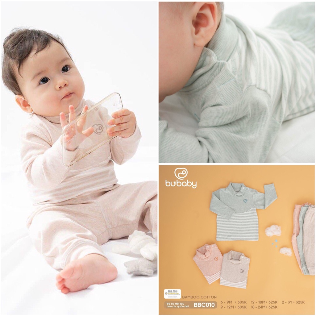 [CHÍNH HÃNG] Bộ dài tay cao cổ quần dài cotton sợi tre trẻ em Bu