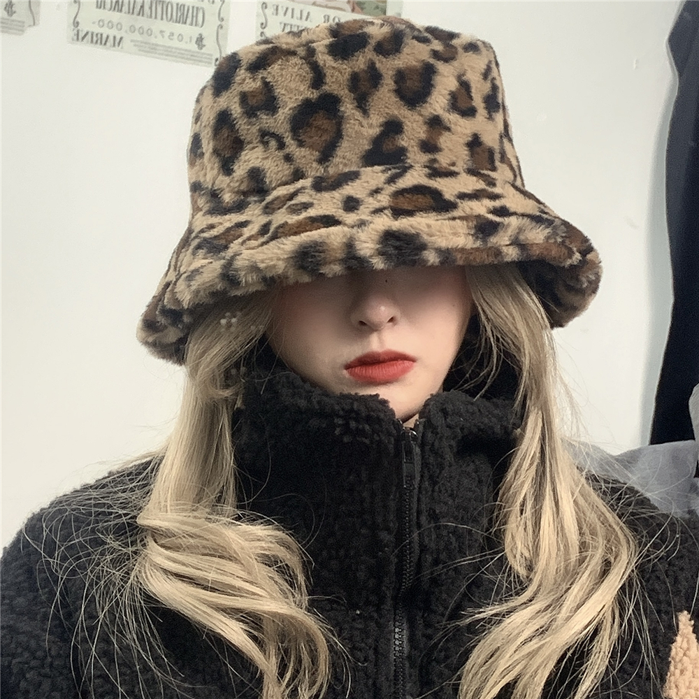 Nón Bucket Vải Bông 22M300 In Họa Tiết Da Báo Phong Cách Hàn Quốc Hợp Mùa Thu Đông Cho Nữ