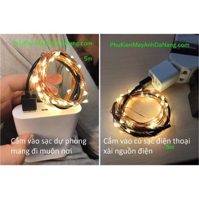 Đèn led fairy light đèn đom đóm tiện dụng màu vàng, trắng dài 2m 5m 10m đèn trang trí 5 mét AA