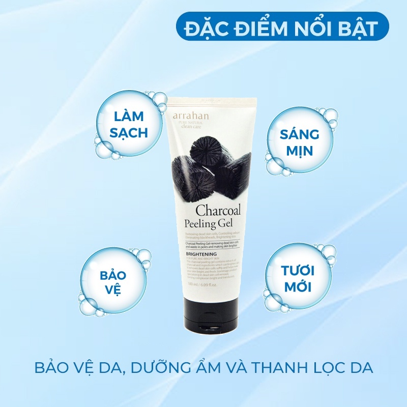 Tẩy Da Chết - Tẩy Tế Bào Da Chết Chiết Xuất Từ Than Hoạt Tính Arrahan Hàn Quốc 180ml