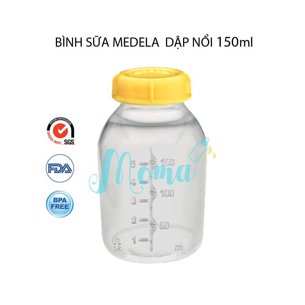 Bình sữa Medela 150ml, chính hãng, mới 100%, dung tích và logo được dập nổi lên thân bình