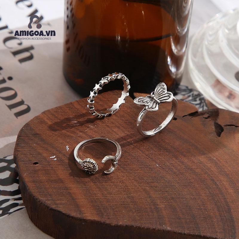 ✨✨Bộ 3 Nhẫn Mở Hình Hoa Hướng Dương/ Bươm Bướm Phong Cách Cổ Điển Thời Trang
