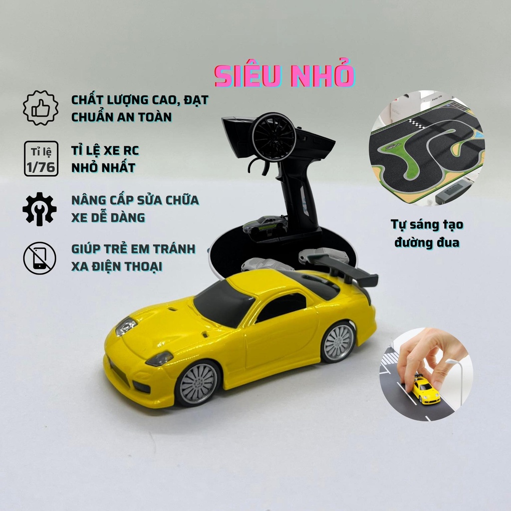 Xe Điều Khiển Tỉ Lệ 1/76 Turbo Racing 2.4Ghz, Động cơ không chổi than [Mẫu Sport C71 - Màu Vàng]