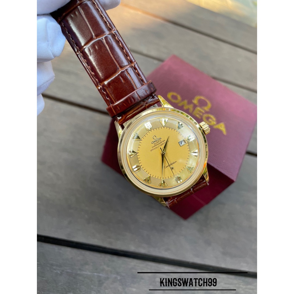 Đồng hồ nam OMEGA Mặt hình bát quái,dây da thời trang, bảo hành 24 tháng