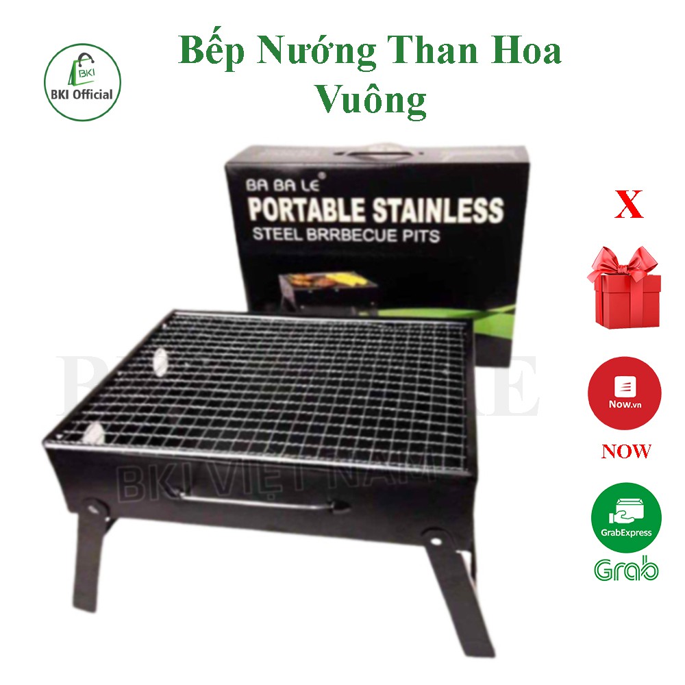 Bếp Nướng Than Hoa Vuông Ngoài Trời Bằng Thép Sơn Tĩnh Điện Thiết Kế Thông Minh Không Ám Khói