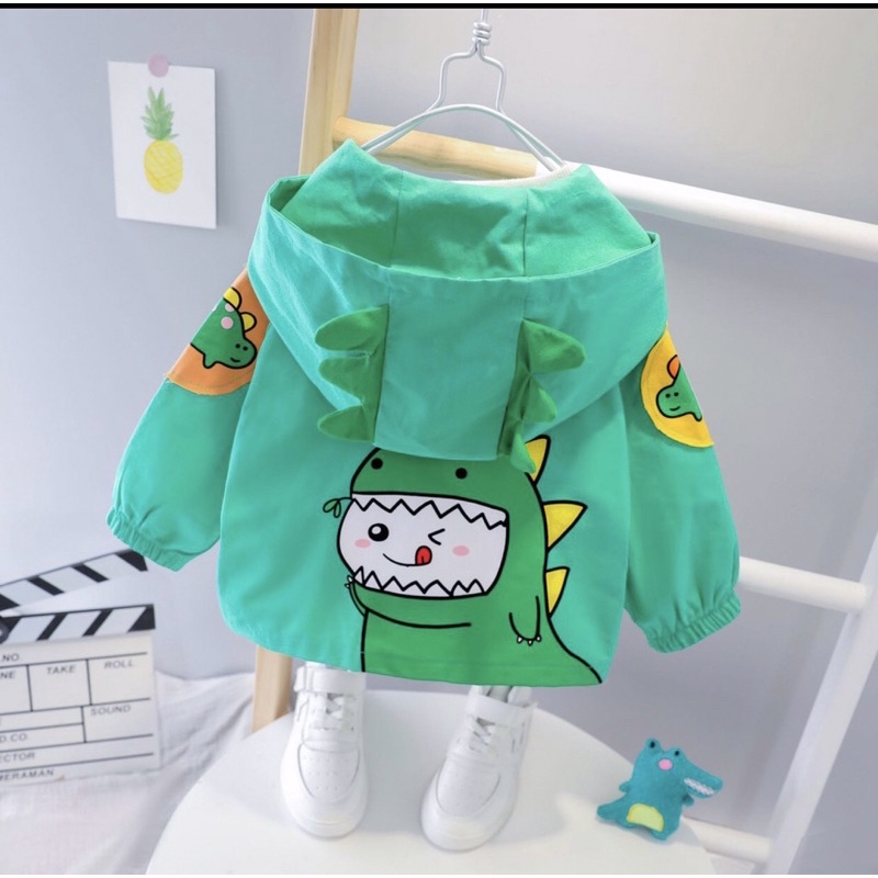 Áo Gió 2 Lớp Cho Bé In Hình Khủng Long Áo gió chống nước Tránh gió tránh bụi ngăn tia UV hiệu quả