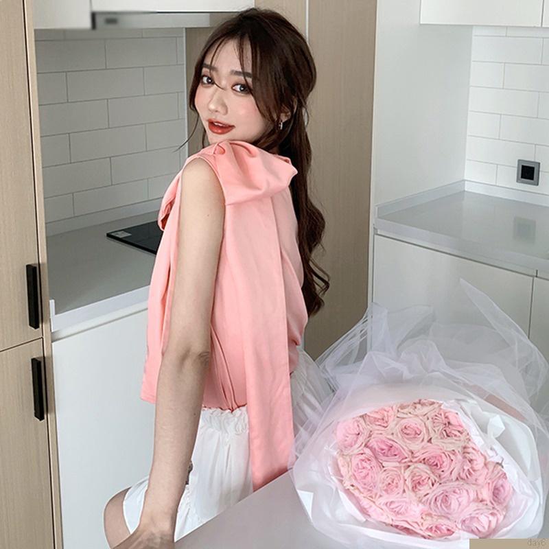 Áo croptop không tay đính nơ một bên vai