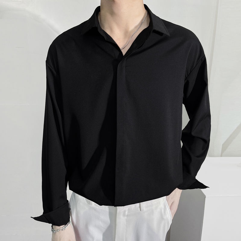 Áo sơ mi nam form rộng dài tay hàn quốc lụa mát giấu cúc đẹp xám xanh trắng đen MEMOTOP MM03