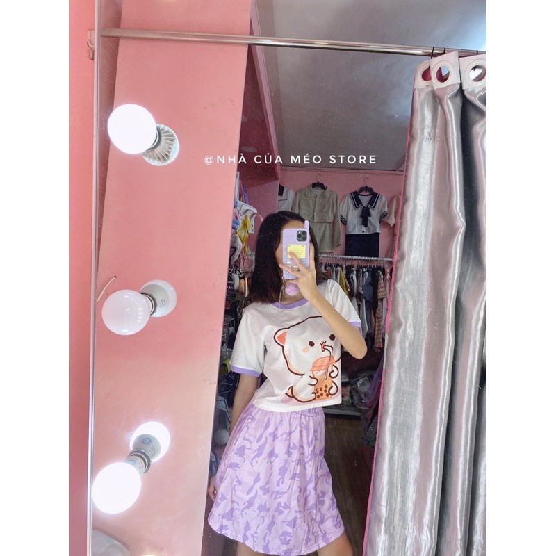 SET CROPTOP BƠ - MÈO ÔM TRÀ SỮA [Nhà Của Méo Store]