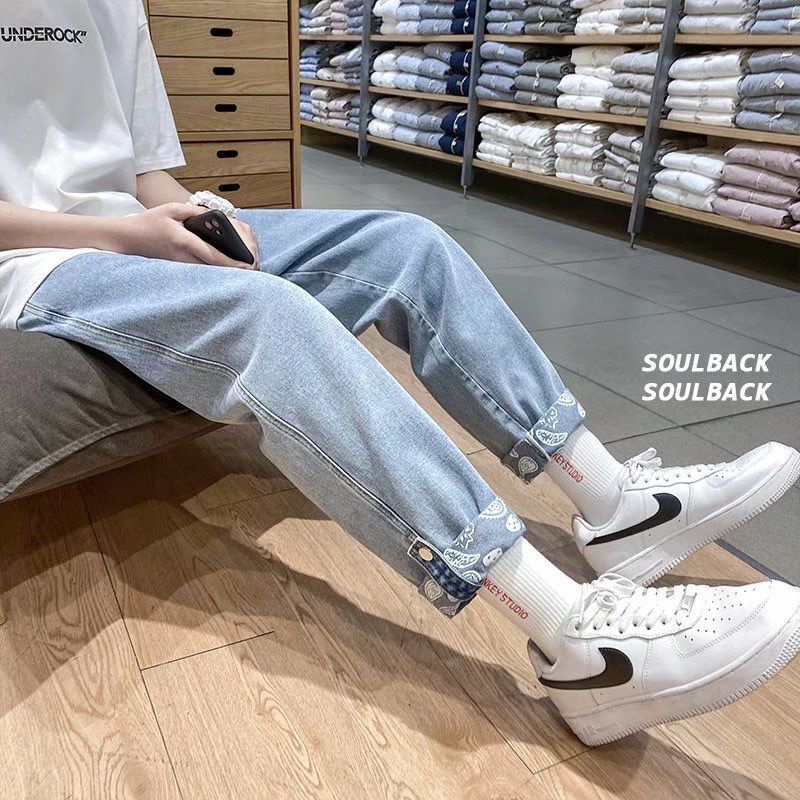 Quần jean ống rộng màu trơn chất lượng cao thời trang cho nam size S-3XL