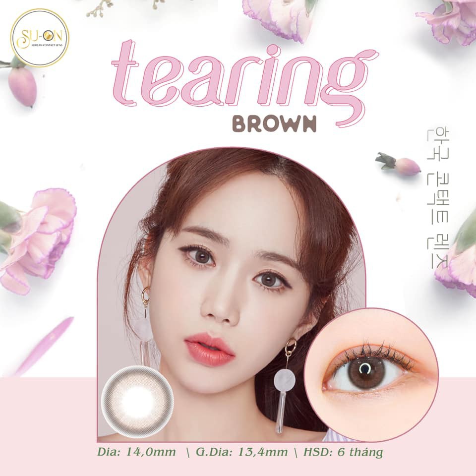 Lens xám/nâu trà sữa tự nhiên TEARING GRAY/BROWN, kính áp tròng Hàn Quốc chính hãng Lensme 14mm, siêu êm và mềm 6 tháng