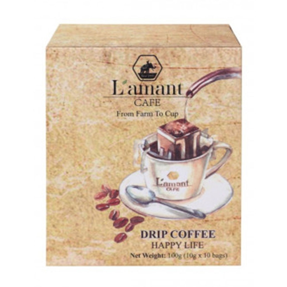 Cà Phê Túi Lọc-Drip Happy Life L'AMANT CAFÉ 100g-Hộp 10 Túi