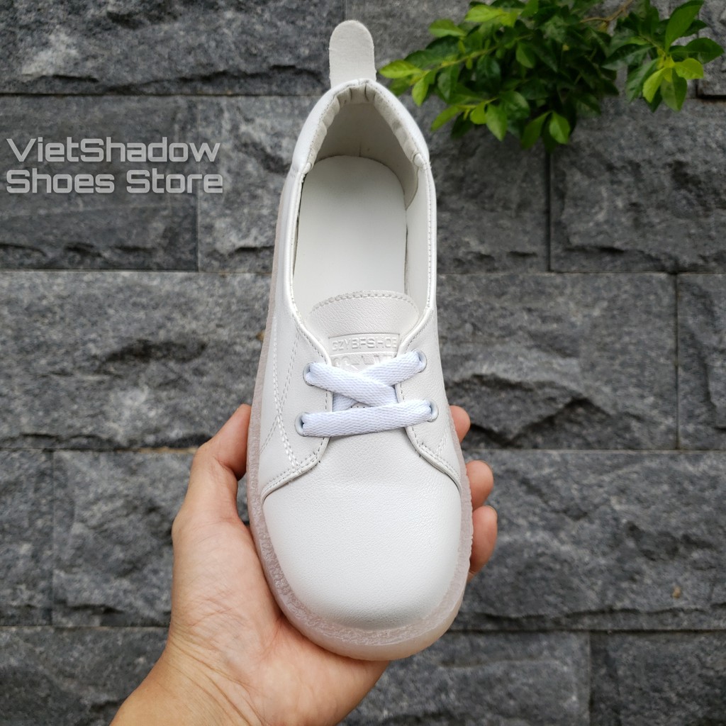 Slip on da nữ - Giày lười da nữ dáng bè - Da 3 màu (be), (trắng) và (đen) | BigBuy360 - bigbuy360.vn