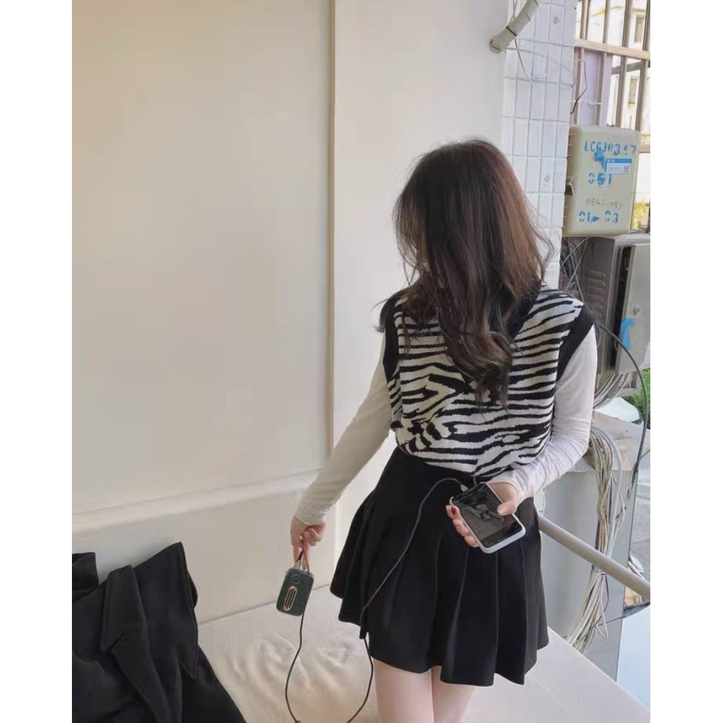 Áo Gile họa tiết báo vằn cổ tim cá tính Ulzzang Style Hàng Quảng Châu!!!