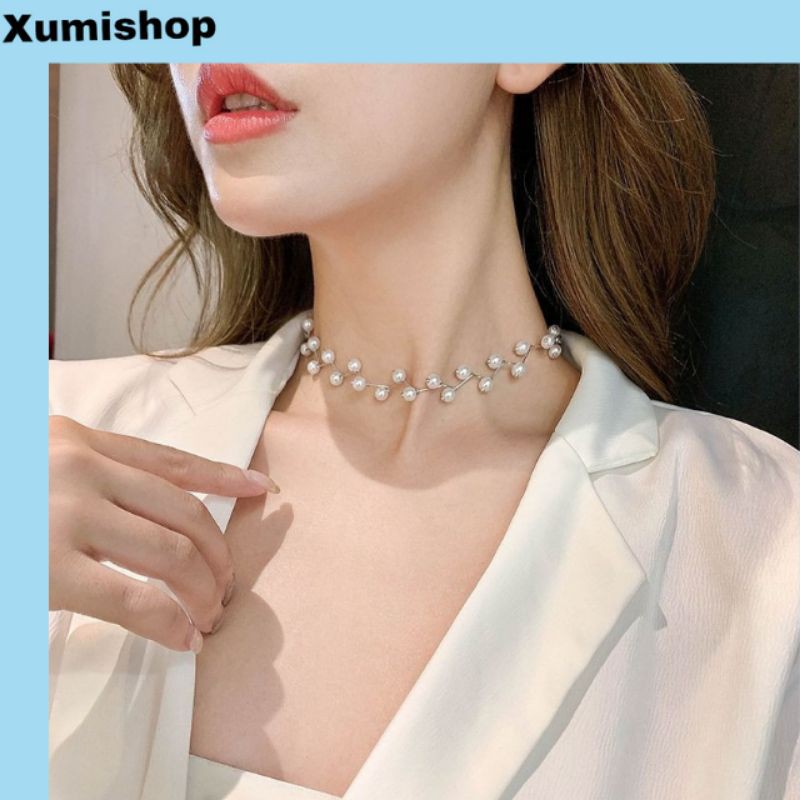 Vòng Cổ Chopker Đính Ngoc Trai Nhân Tạo Vòng Cổ Dạng Ngọc Thời Trang Siêu Hot Mẫu Mới 2021 XUMISHOP10