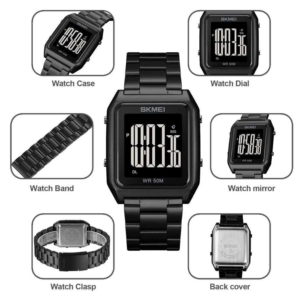 Đồng Hồ Điện Tử SKMEI 1879 Mặt Vuông Có Đèn LED Chống Nước Đa Năng Cho Nam