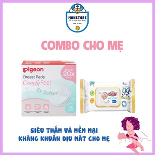 Tấm lót thấm sữa nha đam Pigeon và Khăn ướt Goon 80 tờ không mùi