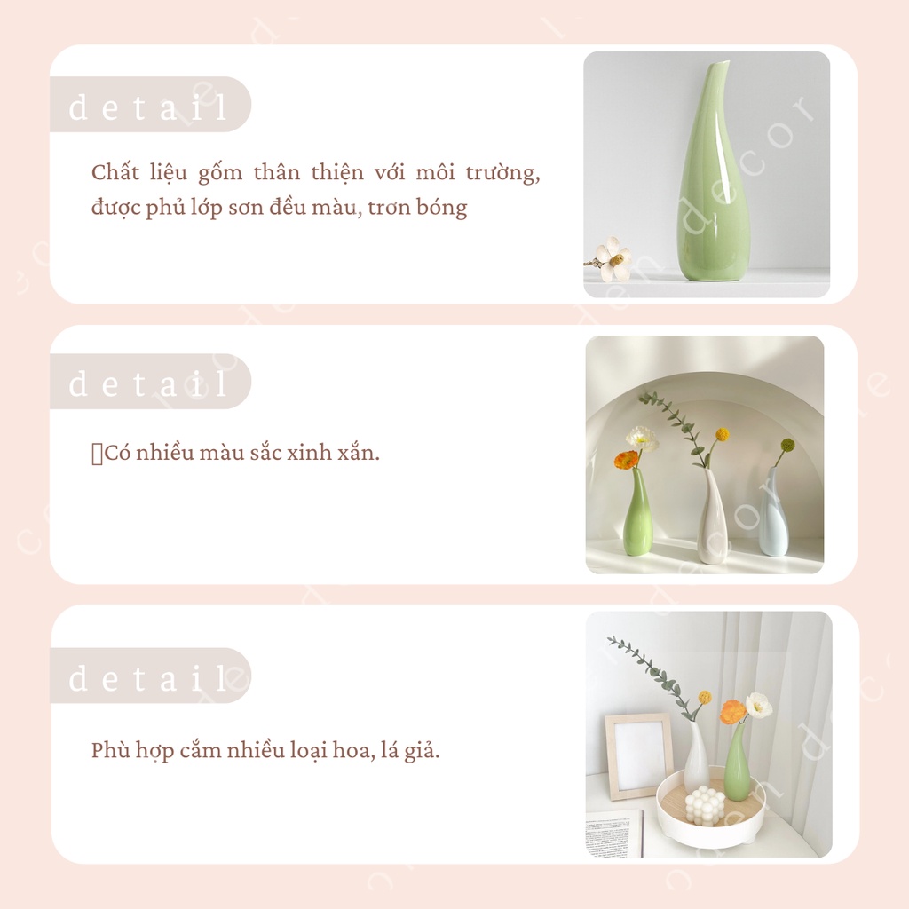 Bình hoa trang trí uốn cong bằng sứ trơn bóng đẹp, lọ hoa đẹp trang trí bằng gốm phong cách Hàn Quốc