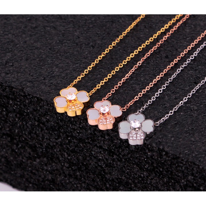 Dây chuyền nữ titan cỏ 4 lá đính đá siêu đẹp, bền màu, hợp thời trang