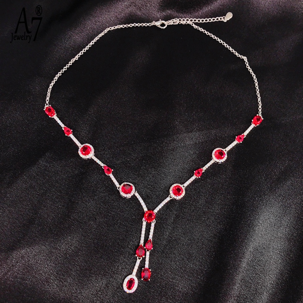 Vòng cổ mặt hình học đính đá ruby