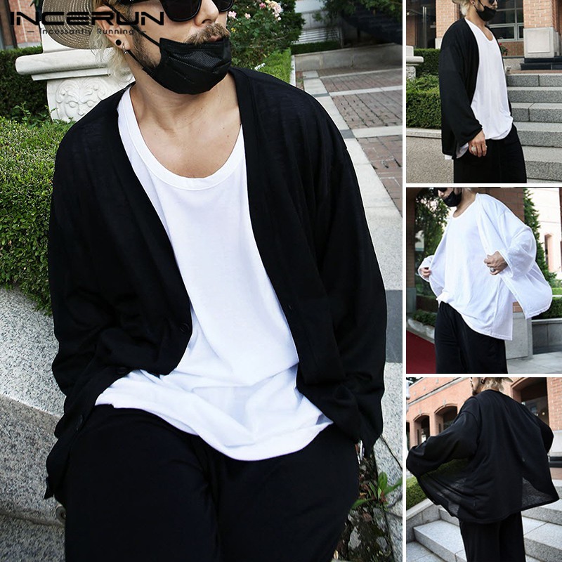 Áo Cardigan INCERUN Vải Mỏng Tay Dài Cổ Chữ V Phối Nút Gài Cho Nam | BigBuy360 - bigbuy360.vn