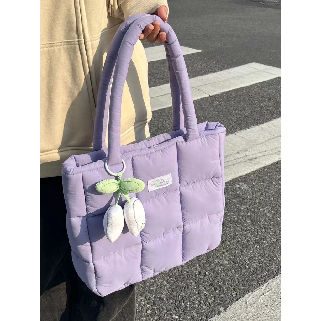 Túi Tote Đựng  Sức Chứa Lớn Vải Cotton Nilon Xếp Nếp Thiết Kế Thời Trang Kích Thước 40 X 31 X 9CM - Laptop 14 Inch