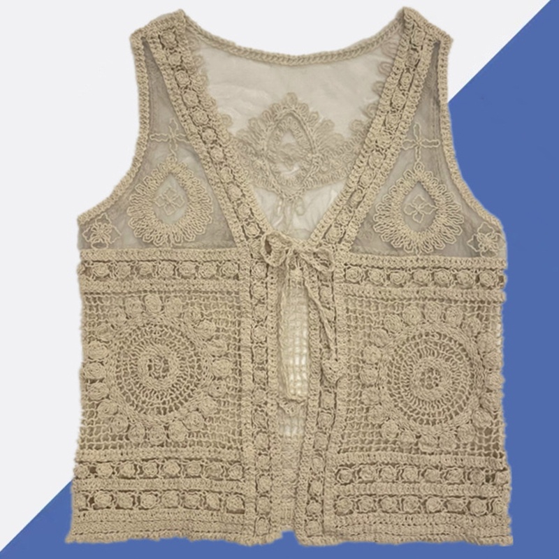 Brroa Áo Sát Nách Cotton Đan Móc Khoét Lỗ Phối Dây Buộc Quyến Rũ Thời Trang Mùa Hè Cho Nữ