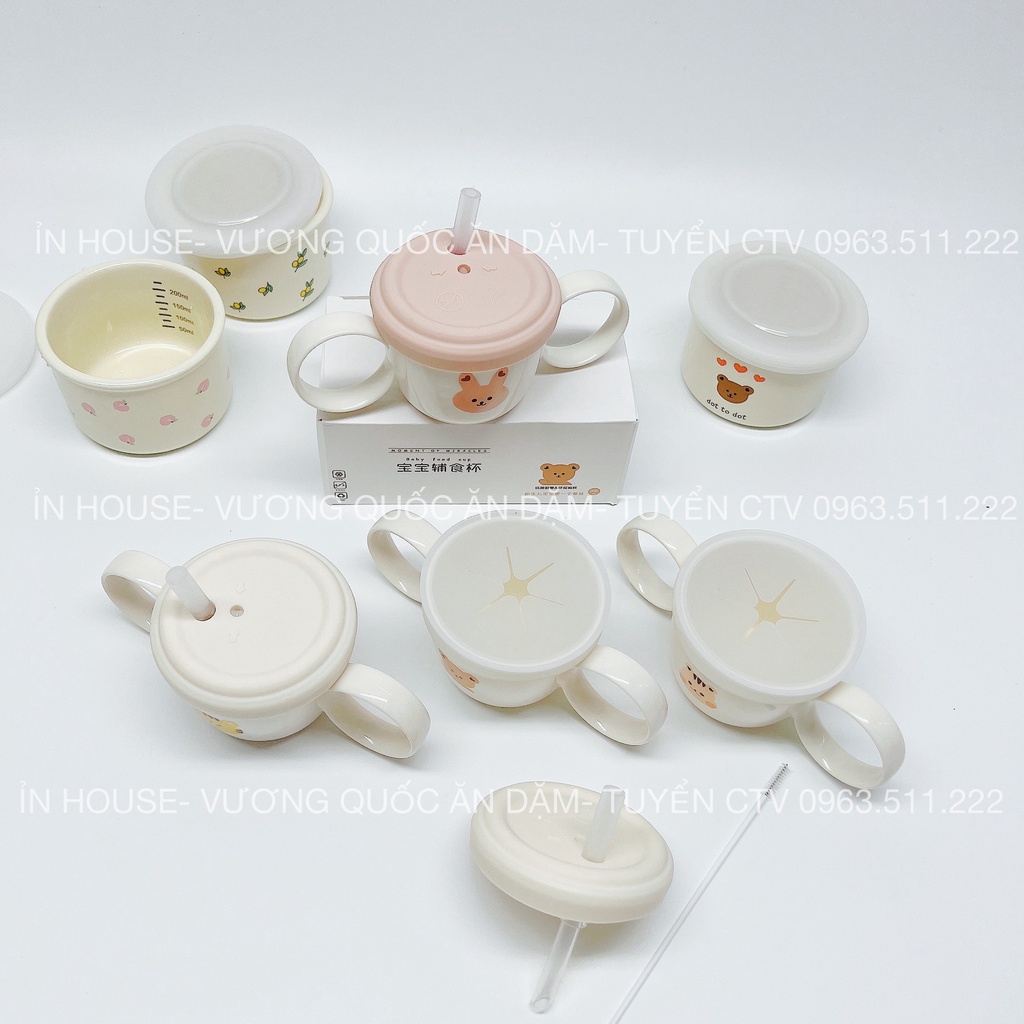 (ảnh thật) Cốc tập hút, kiêm cốc tập ăn dặm ăn snack cho bé từ 6m hình Gấu/ Thỏ/ Hổ