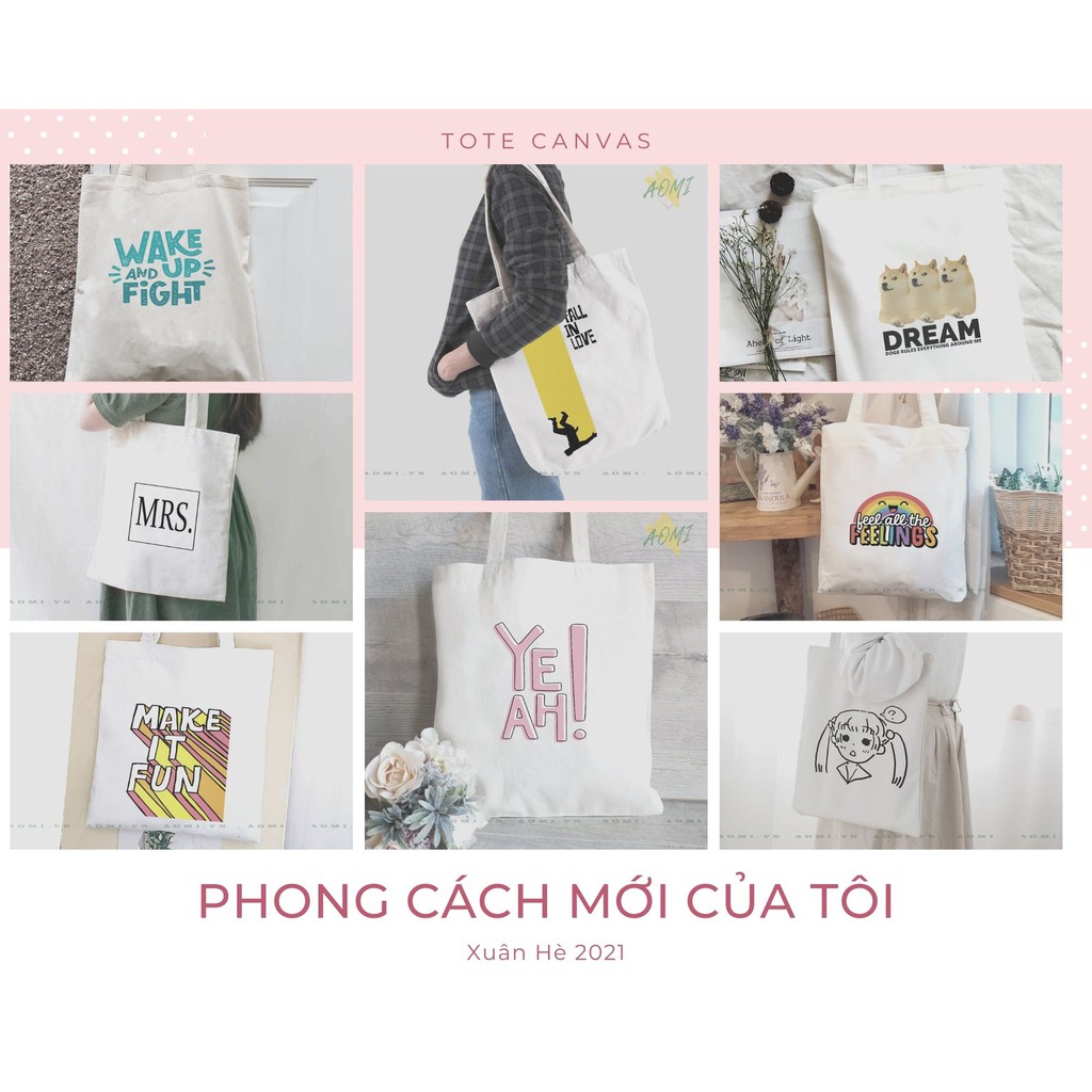 TÚI VẢI SLOGAN HAY ĐEO VAI TOTE CANVAS BAG CÓ KHÓA KÉO SIZE LỚN 33x38cm CUTE XINH ĐẸP TIỆN ÍCH DẠO PHỐ DU LỊCH