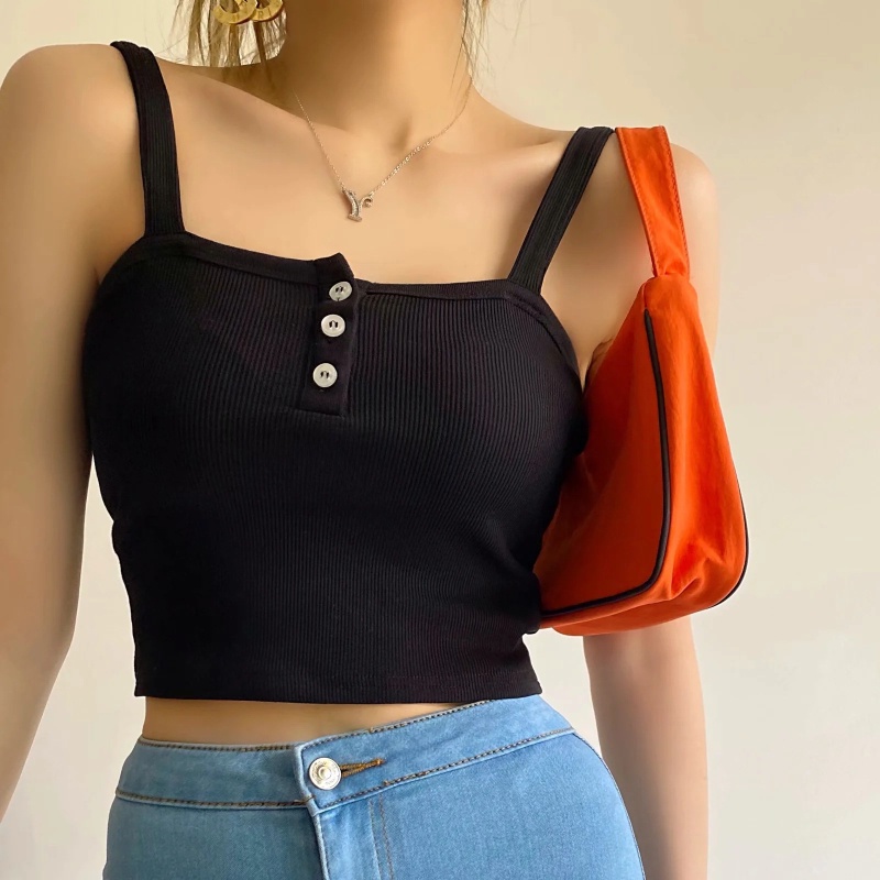 IELGY    Áo Kaki Không Tay Cắt Nút Thời Trang Mùa Hè Cho Nữ