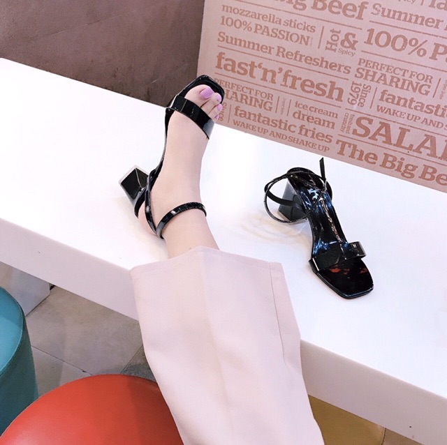 [Free ship lẻ =sỉ] Giày sandal công sở đơn giản quai ngang gót sơn trong 5p-3 màu hàng VNXK cao cấp