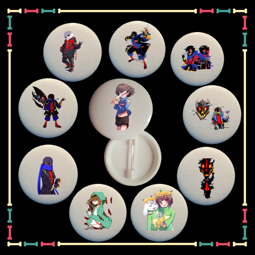 Bộ sưu tầm Huy hiệu 10 chiếc 5.8cm in mẫu hình Sans Error Sans Chara Papyrus dễ thương
