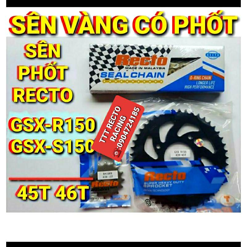 NHÔNG SÊN DĨA GSX-R150/GSX-S150 SÊN PHỐT CAO CẤP RECTO MALAYSIA DĨA 45T 46T NHÔNG 14T 15T