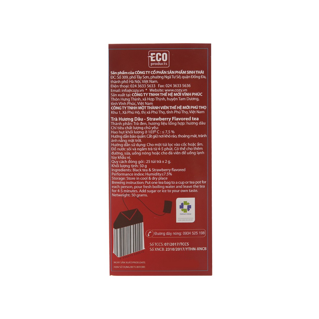 Trà túi lọc COZY Dâu 50g - 2gx25 gói - SP000488