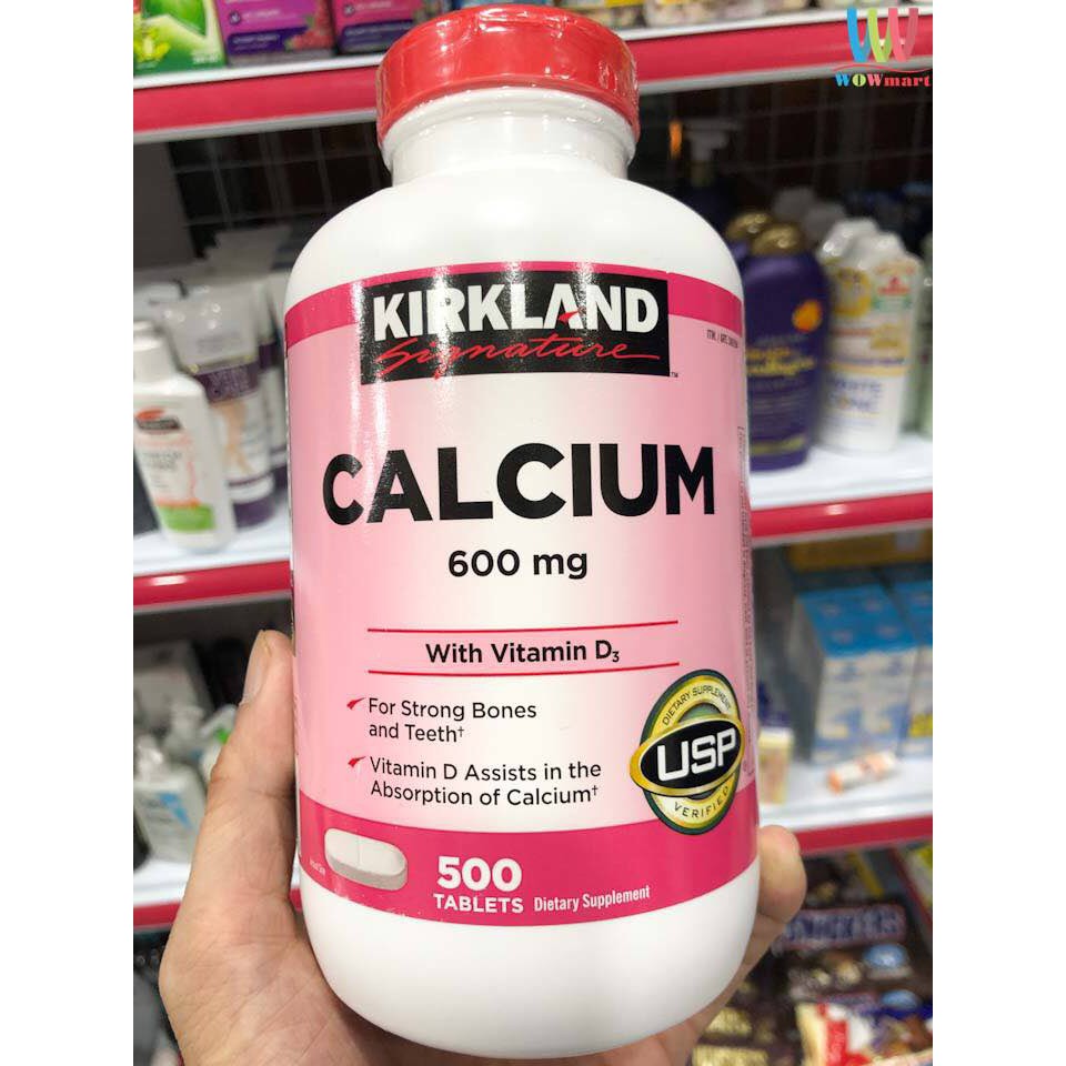 Kirkland Calcium 600mg With Vitamin D3 giúp xương chắc khỏe, chống loãng xương (Chai 500 viên)