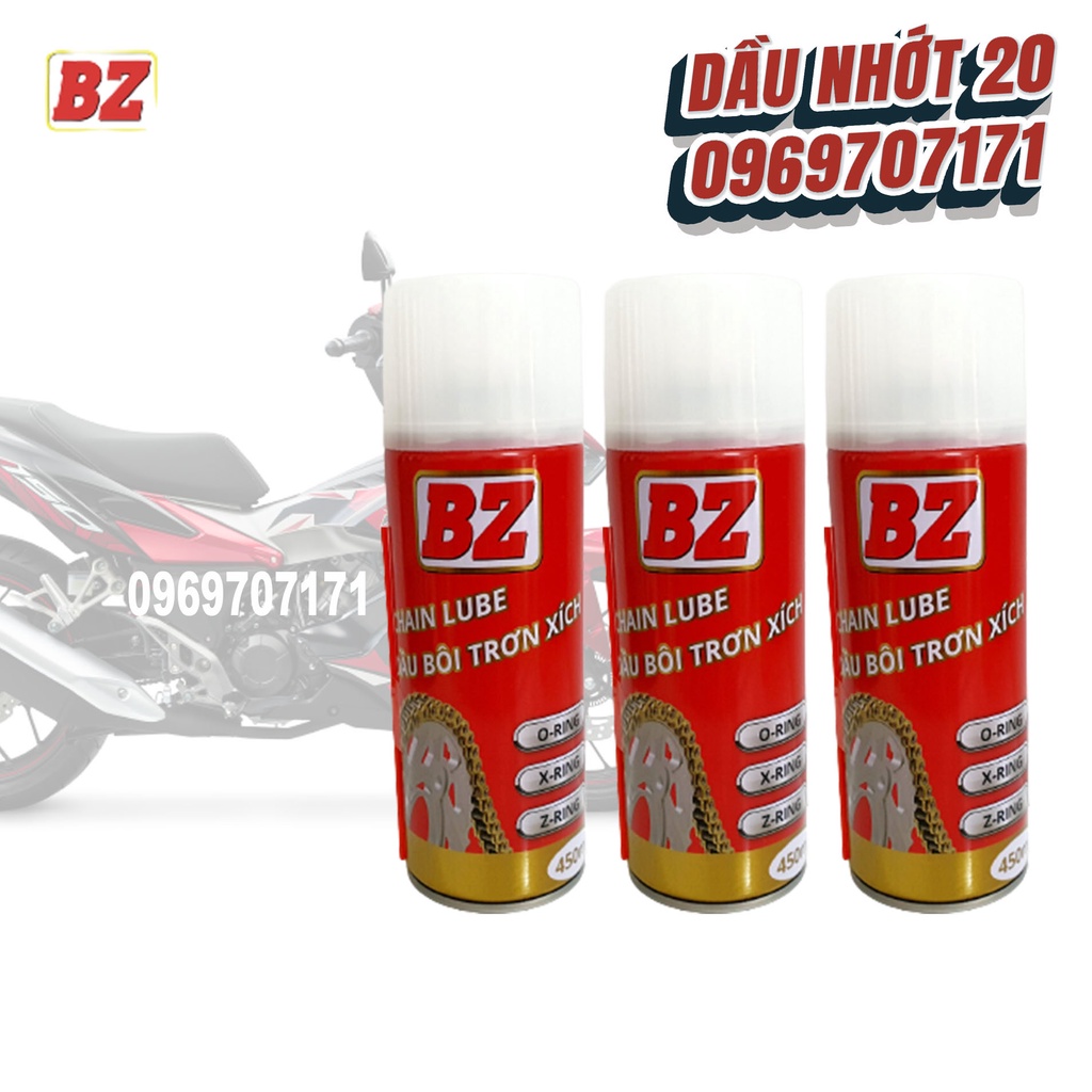 Chai Xịt Dưỡng Sên BZ CHAIN LUBE 450ml, chai bôi trơn bảo dưỡng sên BZ 450ml dạng tơ nhện bám dính giá tốt nhất