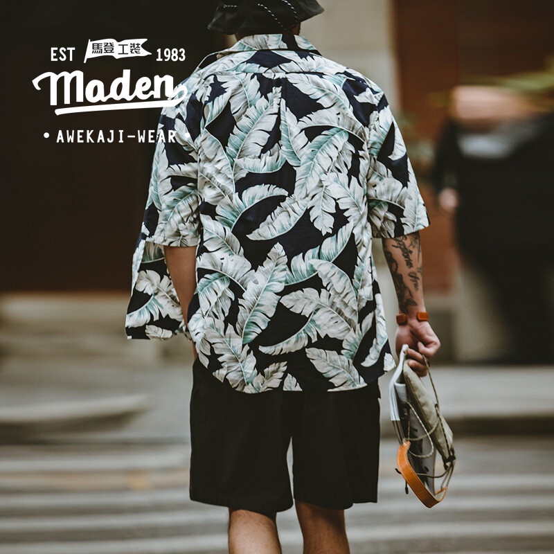 MADEN Áo Sơ Mi Ngắn Tay Họa Tiết Lá Chuối Hawaii Mẫu Mới 2022 Thời Trang Mùa Hè Cho Nam