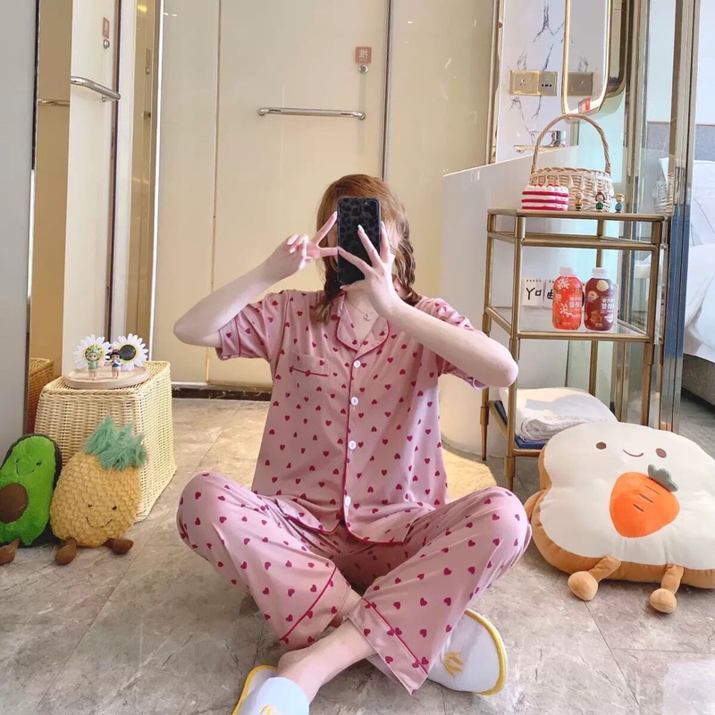 Đồ Bộ Mặc Nhà Nữ Pijama Chất Thun Sữa Siêu Xinh Áo Cộc Quần Dài 2021
