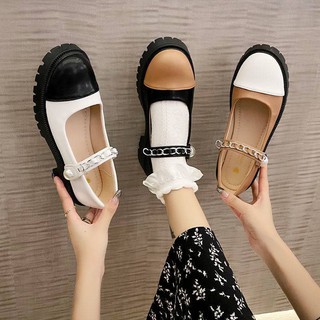 Giầy đốc nữ quai ngang xích ngọc pha màu
