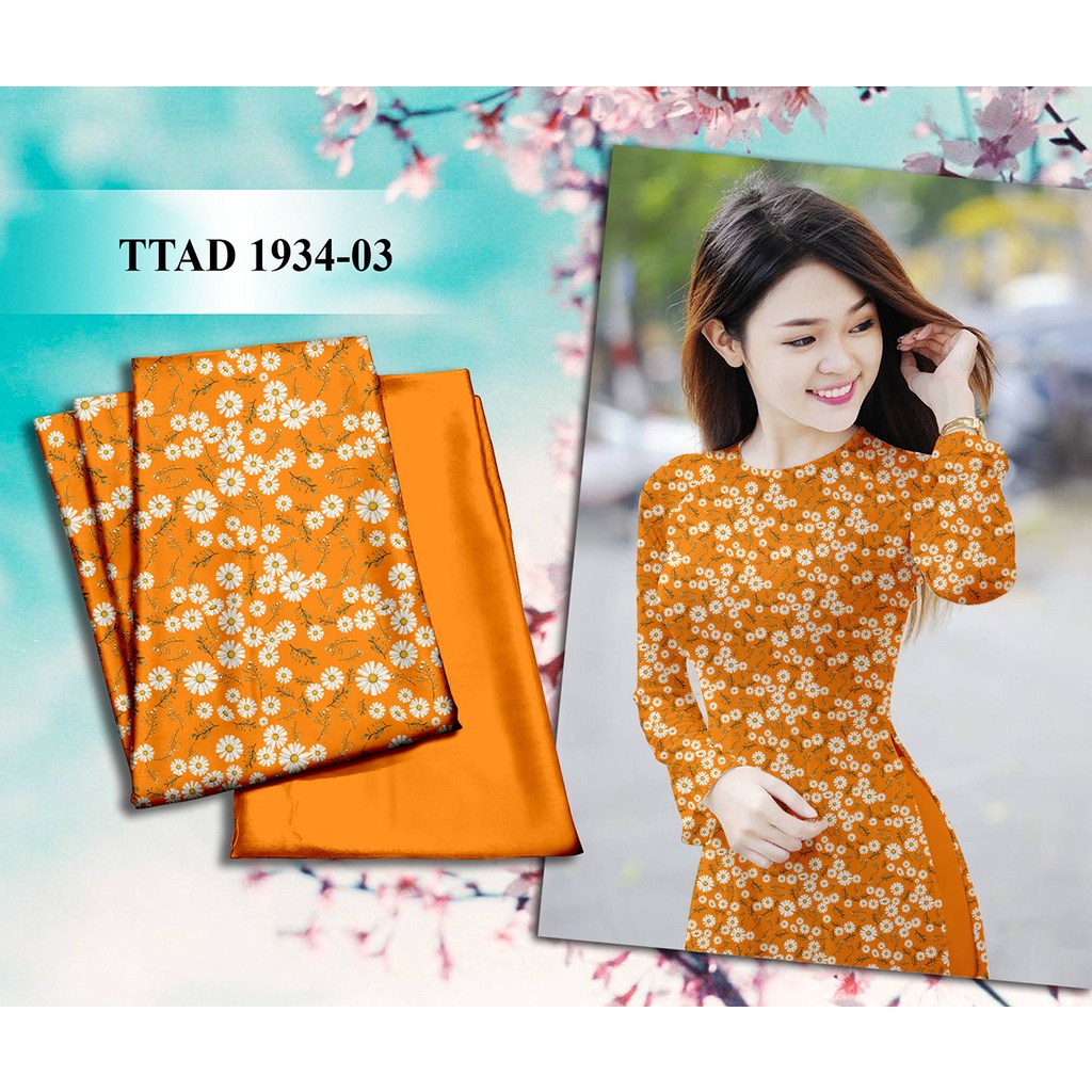 Vải áo dài hoa cúc nhí, chất vải mềm mịn co giãn 4 chiều