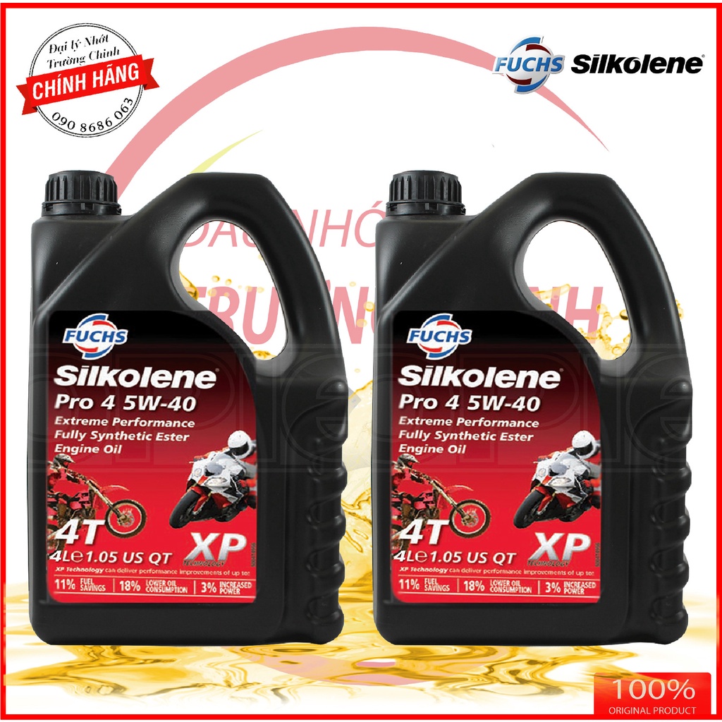 Nhớt Fuchs Silkolene Pro 4 10W 40 thùng 4L Tem 2 lớp Châu Âu Năm 2020