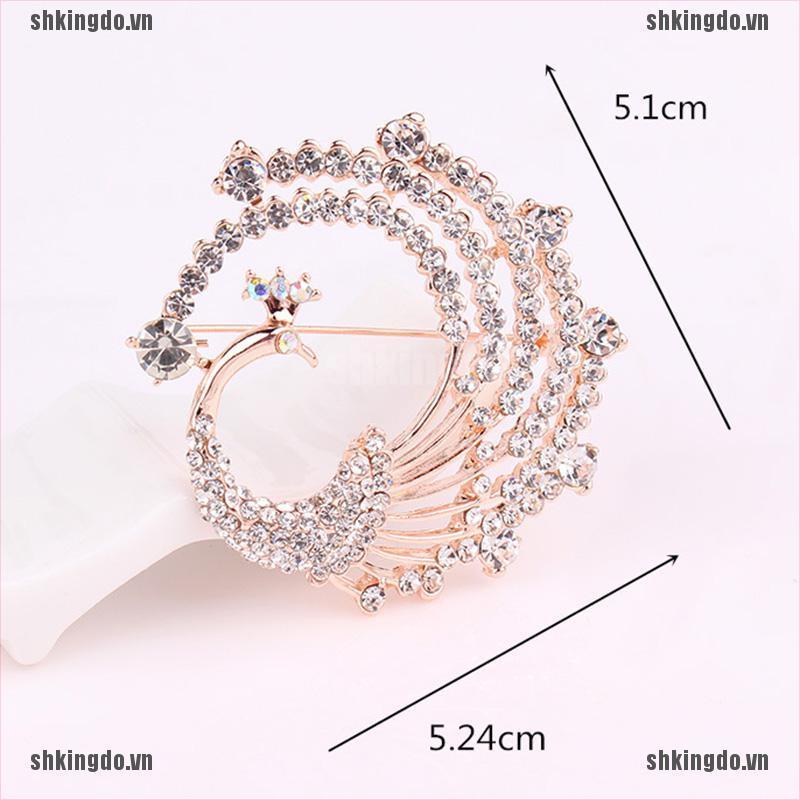 Ghim cài áo hình chim công đính đá pha lê