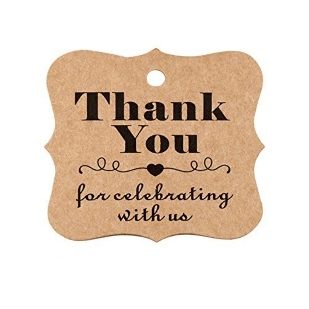 KUNHEV Set 100 Thẻ Giấy Kraft In Chữ Thank you Dùng Gói Quà Handmade DIY