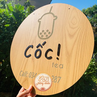 Bảng hiệu gỗ khắc hình  ly trà sữa