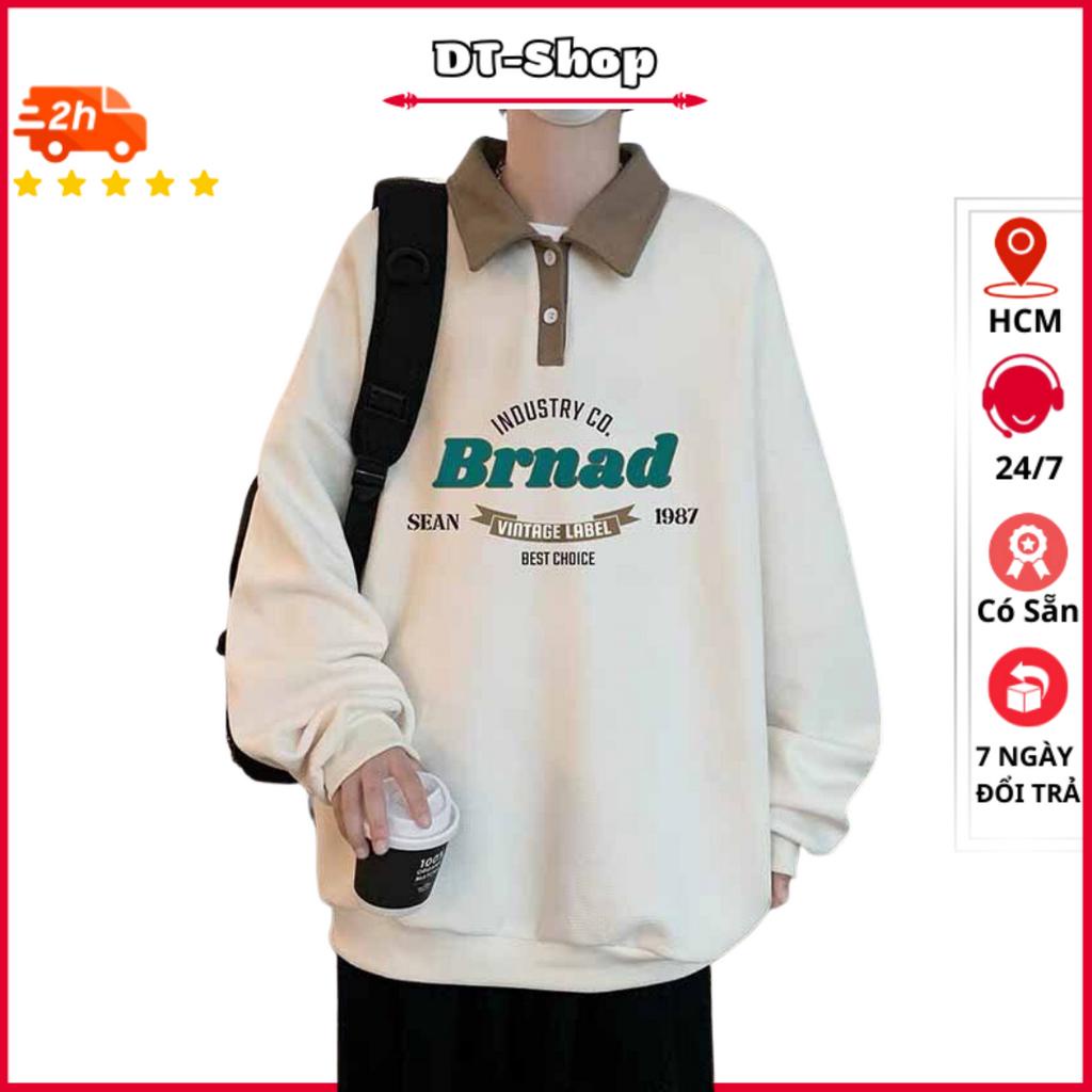 Áo Sweater Unisex Tay Dài Brnad Form Rộng Vải Nỉ Bông Cổ Polo Phong Cách Ulzzang
