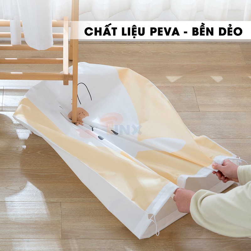 Túi vải đựng quần áo chăn màn ga gối chống ẩm mốc có dây rút chất vải PEVA hình trụ TI009